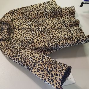Leopard 3/4 Sleeve Collared Button Up Blouse